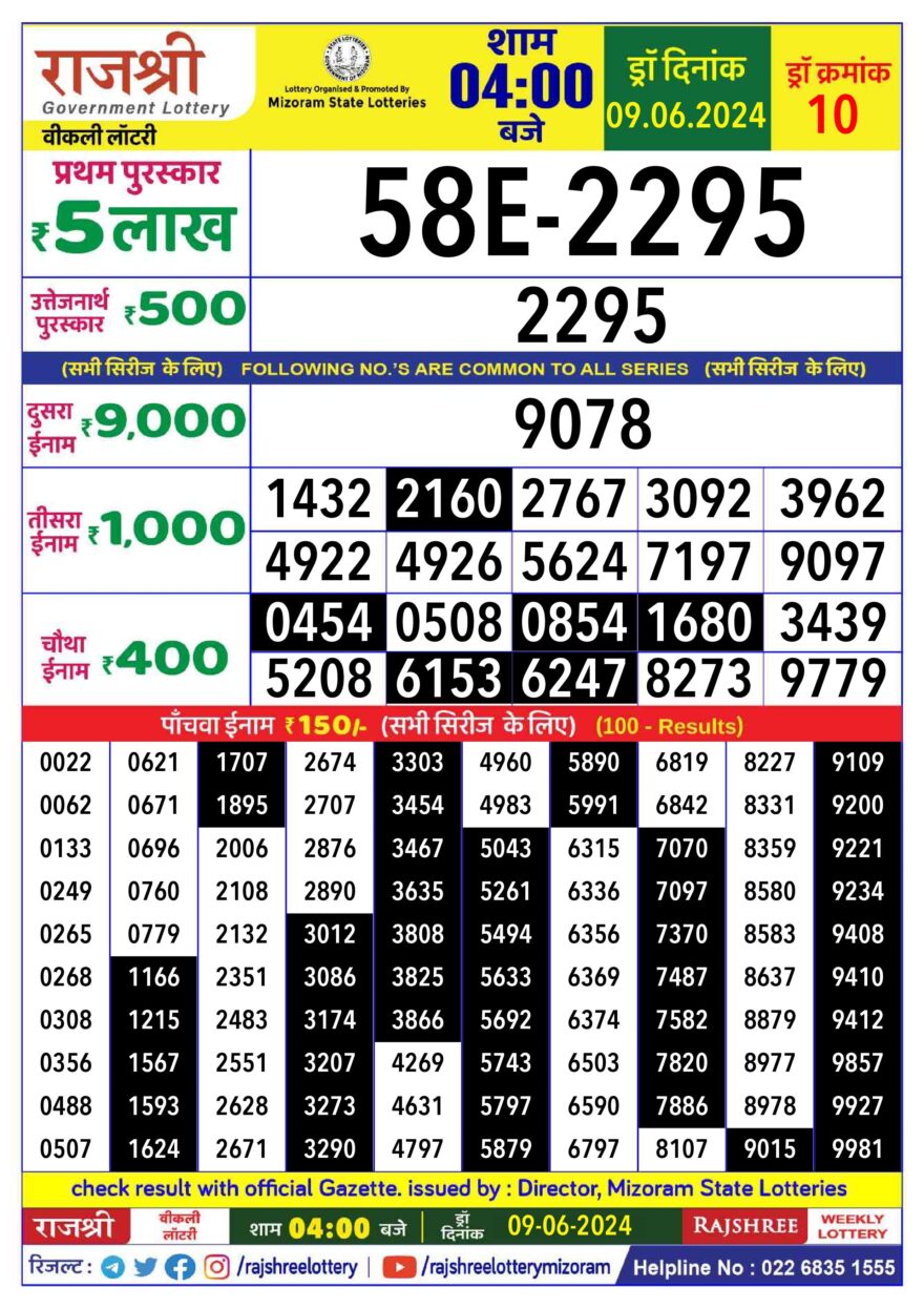 Lottery Result Today June 9, 2024