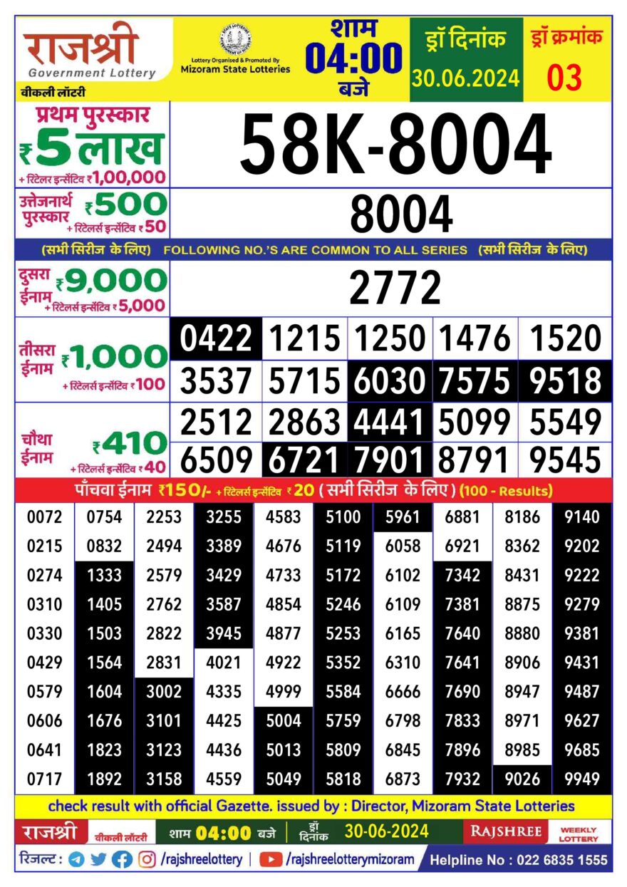 Lottery Result Today June 30, 2024