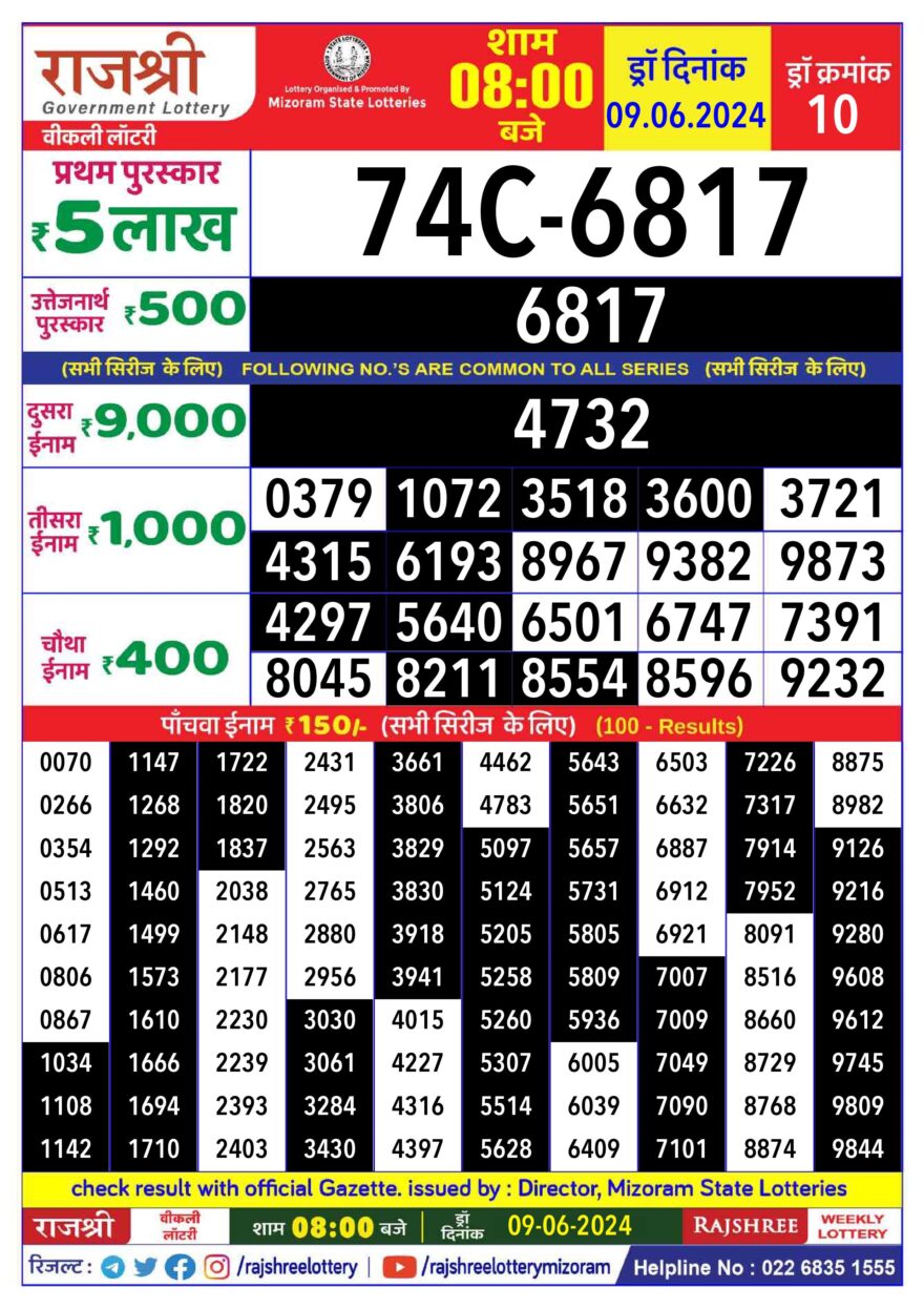 Lottery Result Today June 9, 2024