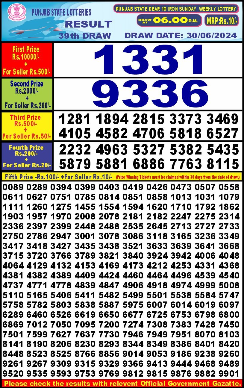 Lottery Result Today June 30, 2024