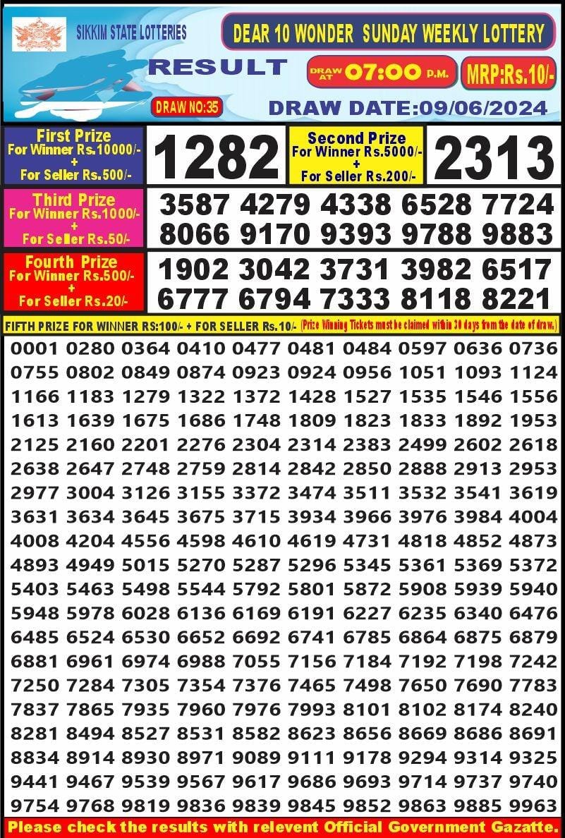 Lottery Result Today June 9, 2024