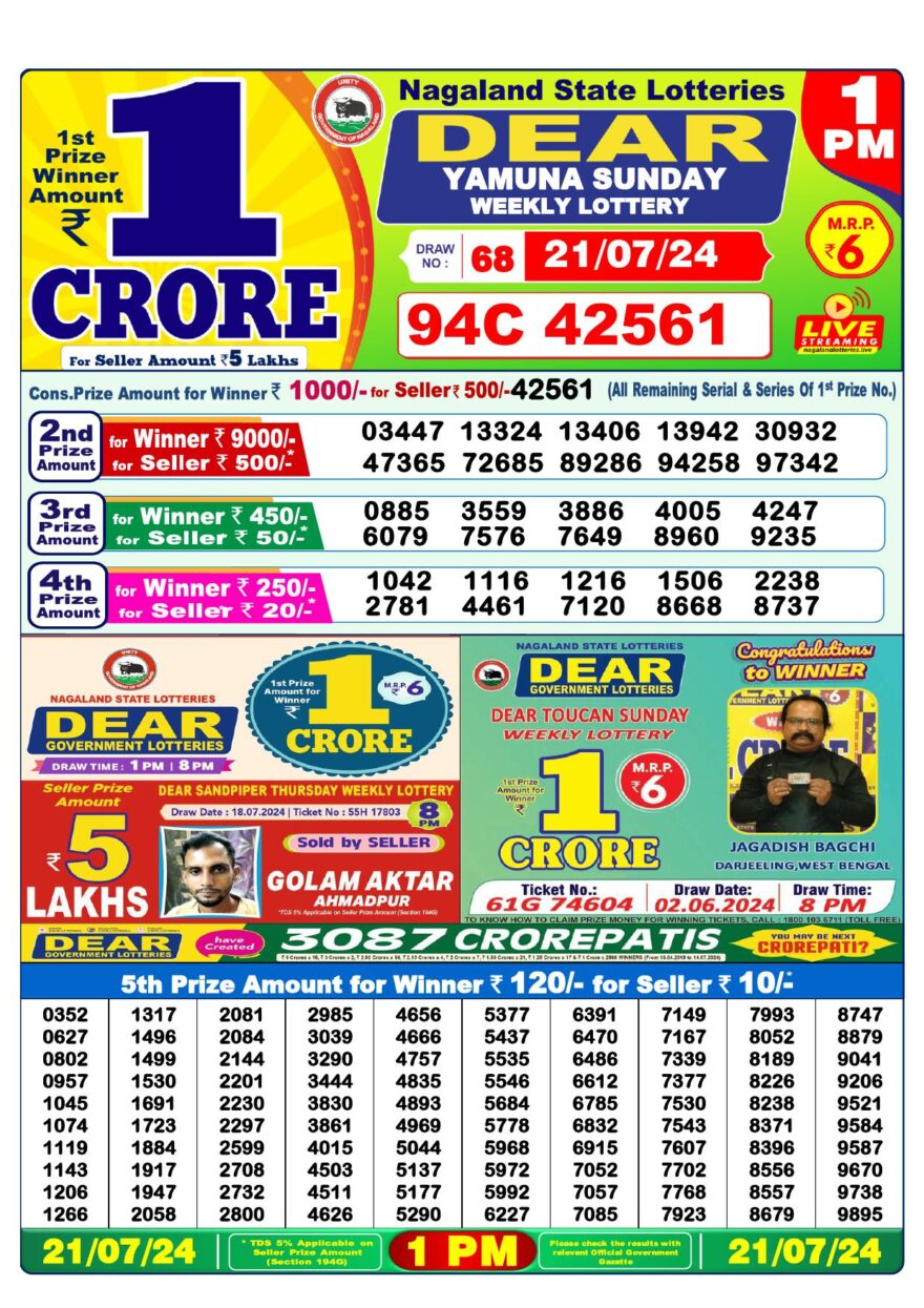 Lottery Result Today July 21, 2024