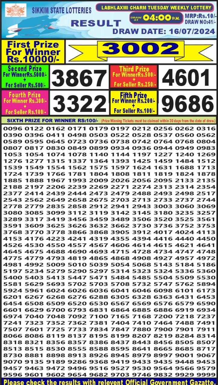 Lottery Result Today July 16, 2024