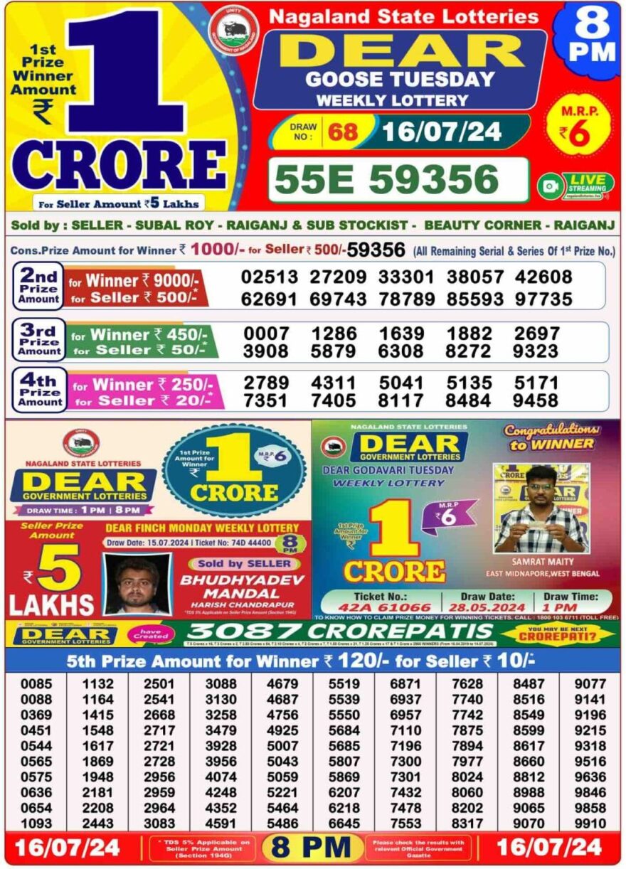 Lottery Result Today July 16, 2024