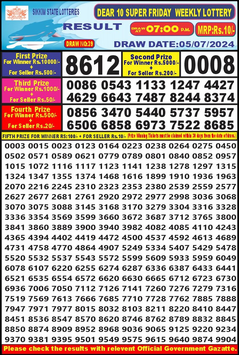 Lottery Result Today July 5, 2024