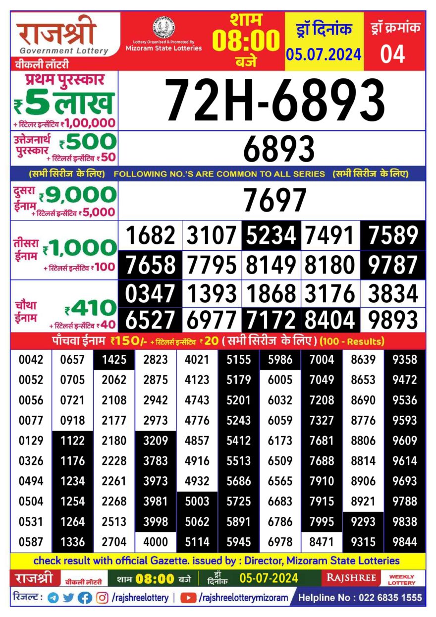 Lottery Result Today July 5, 2024