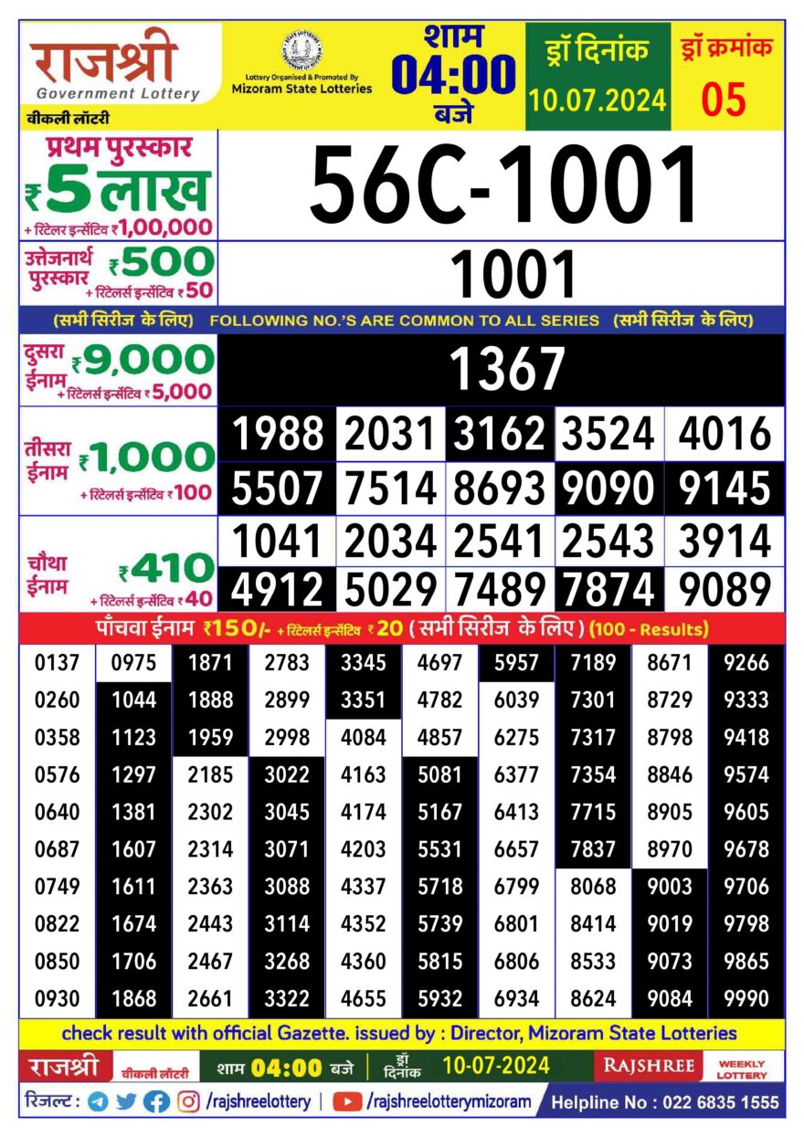 Lottery Result Today July 10, 2024