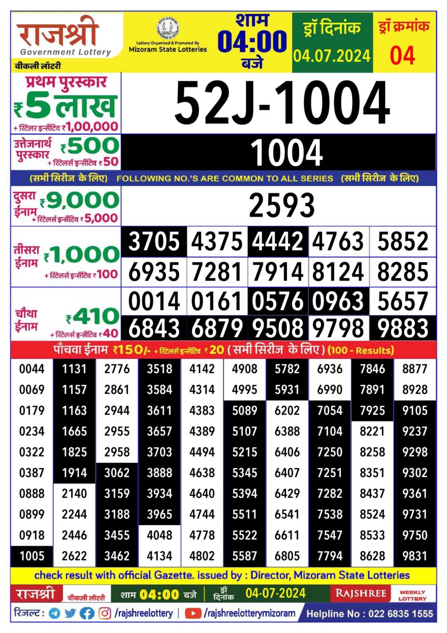 Lottery Result Today July 4, 2024