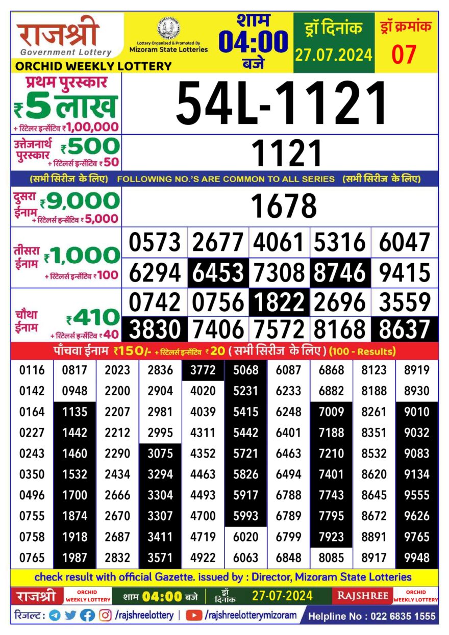 Lottery Result Today July 27, 2024