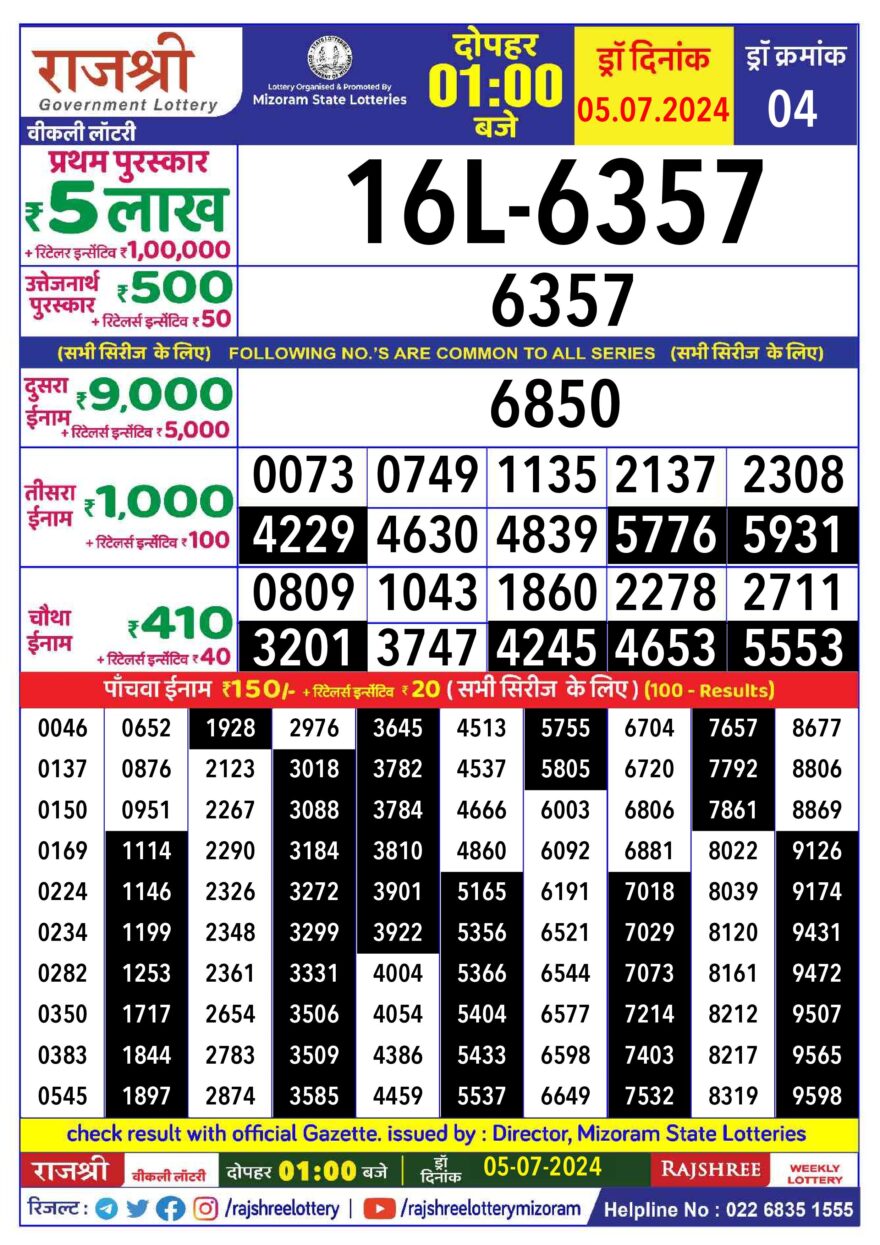 Lottery Result Today July 5, 2024