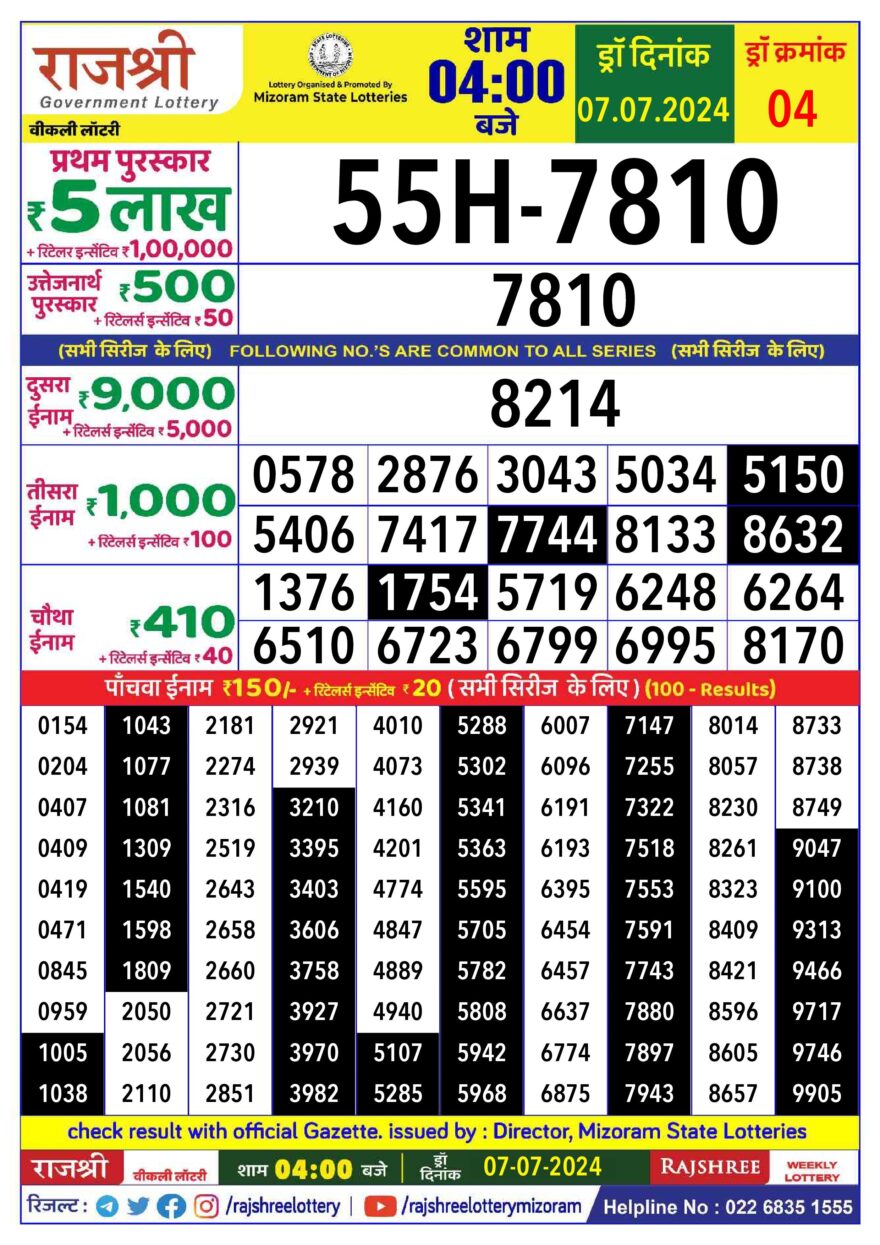 Lottery Result Today July 7, 2024