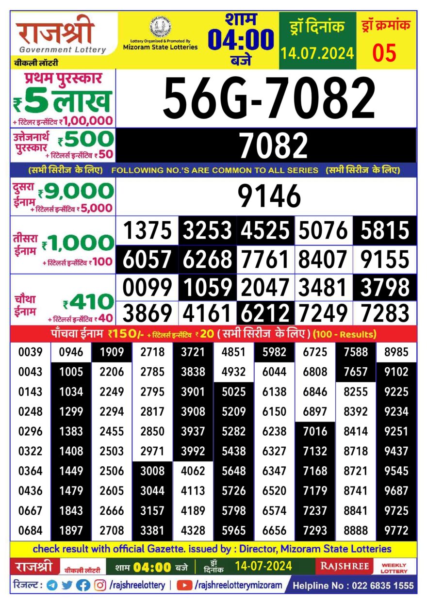 Lottery Result Today July 14, 2024