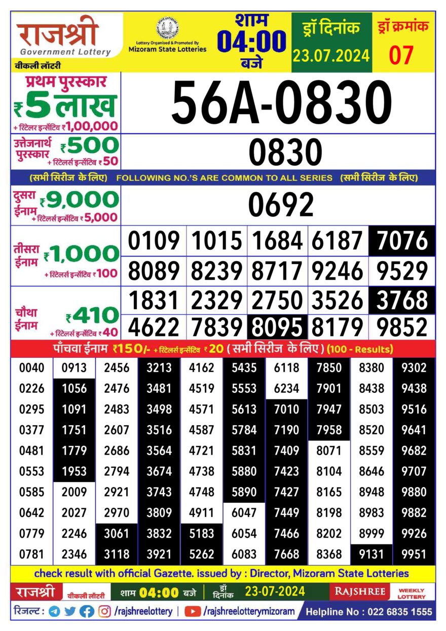 Lottery Result Today July 23, 2024