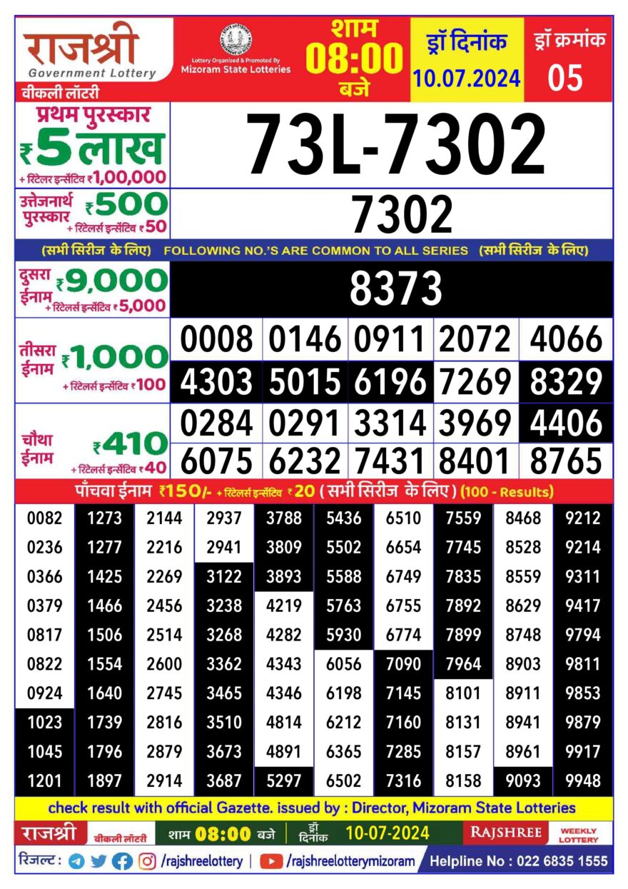 Lottery Result Today July 10, 2024