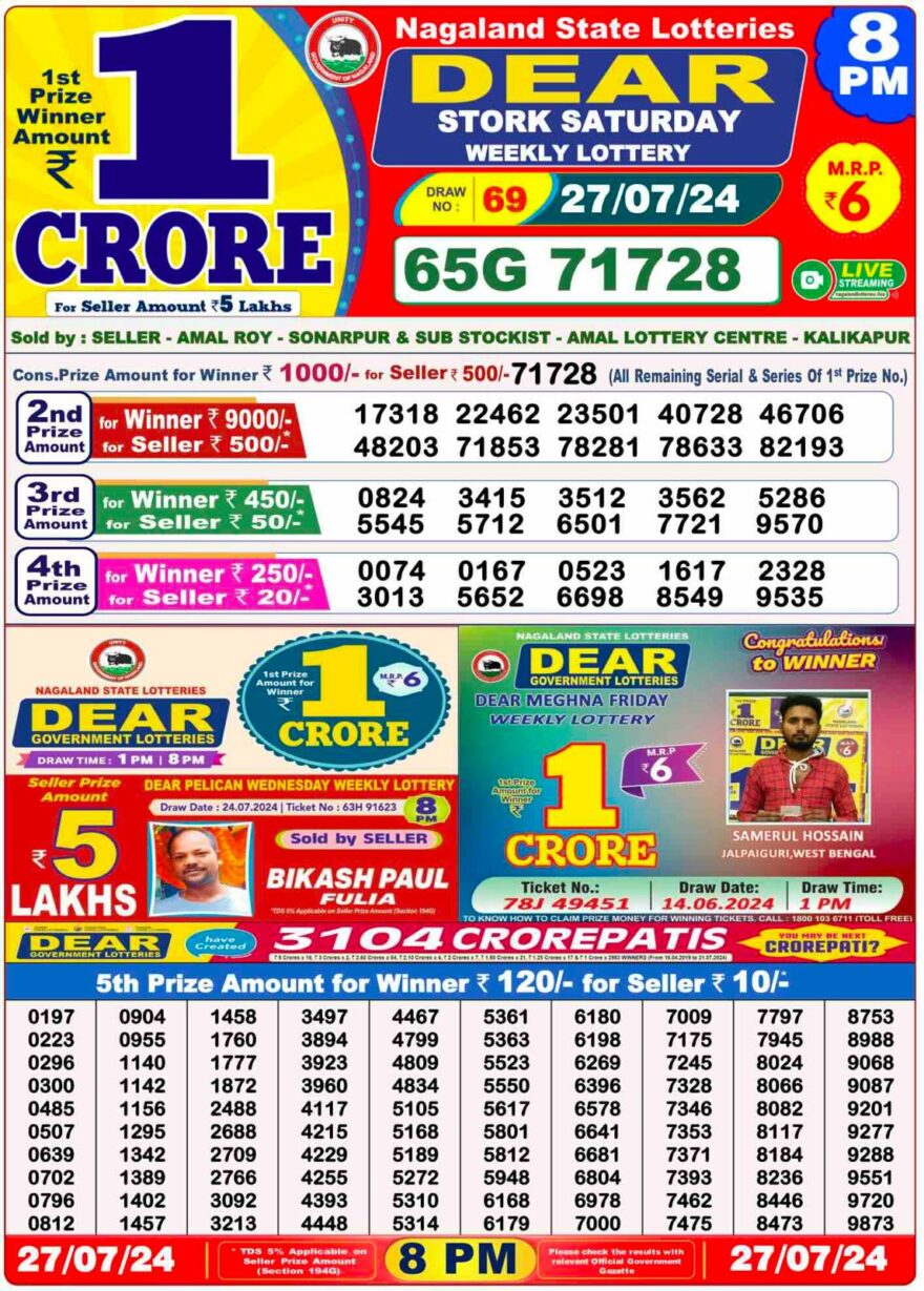 Lottery Result Today July 27, 2024