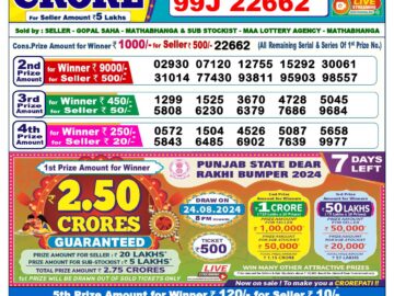 Lottery Result Today August 17, 2024