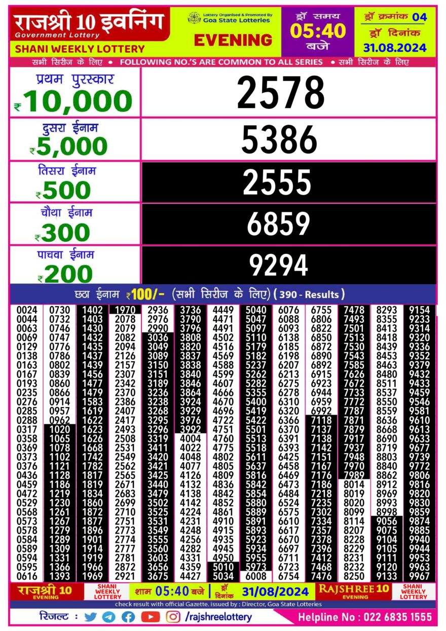 Lottery Result Today August 31, 2024