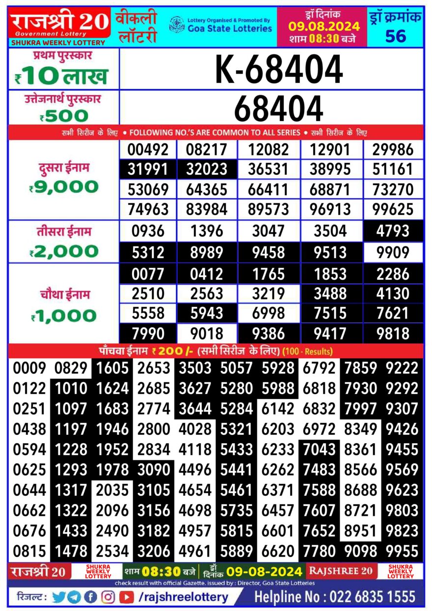 Lottery Result Today August 9, 2024