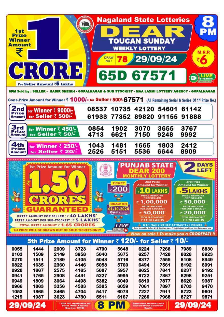 Lottery Result Today September 29, 2024