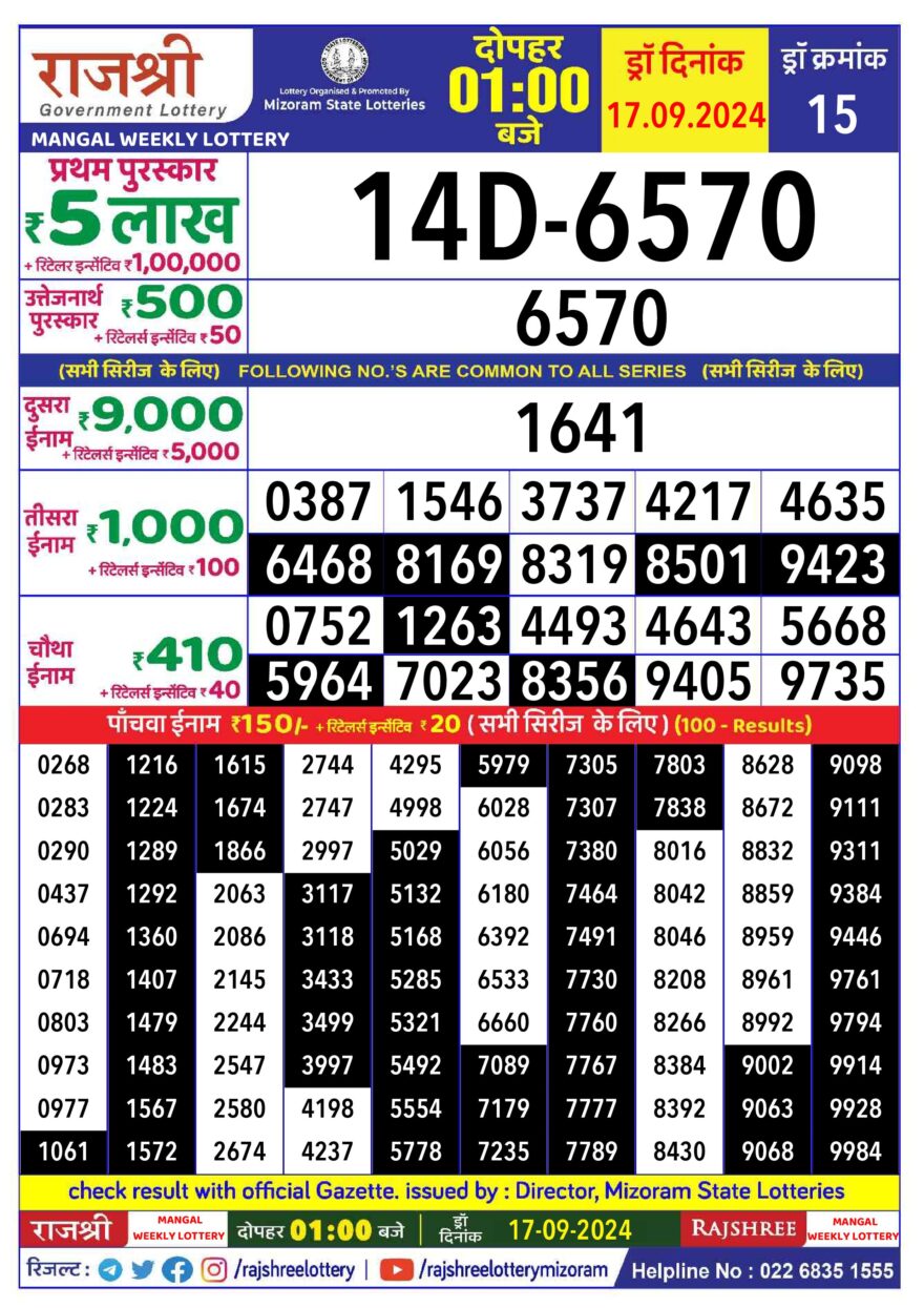 Lottery Result Today September 17, 2024