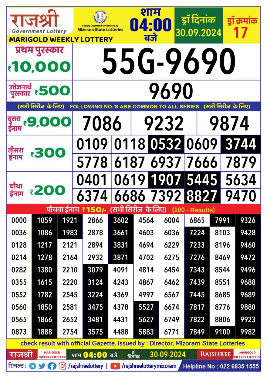 Lottery Result Today September 30, 2024