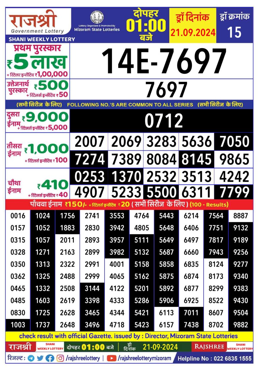 Lottery Result Today September 21, 2024