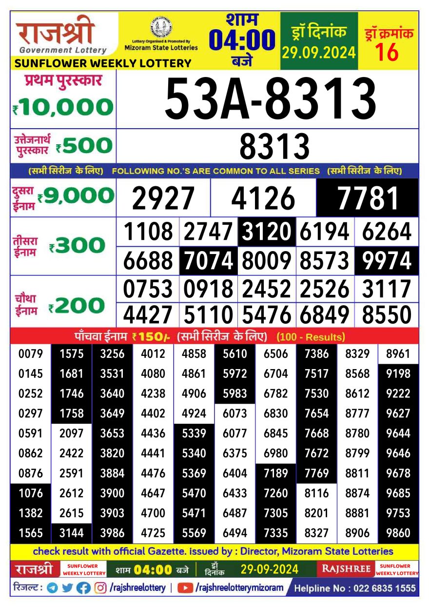 Lottery Result Today September 29, 2024