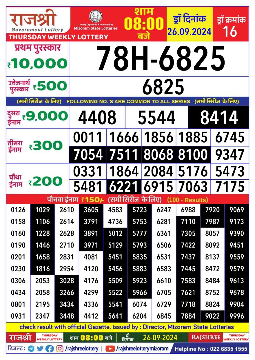 Lottery Result Today September 26, 2024