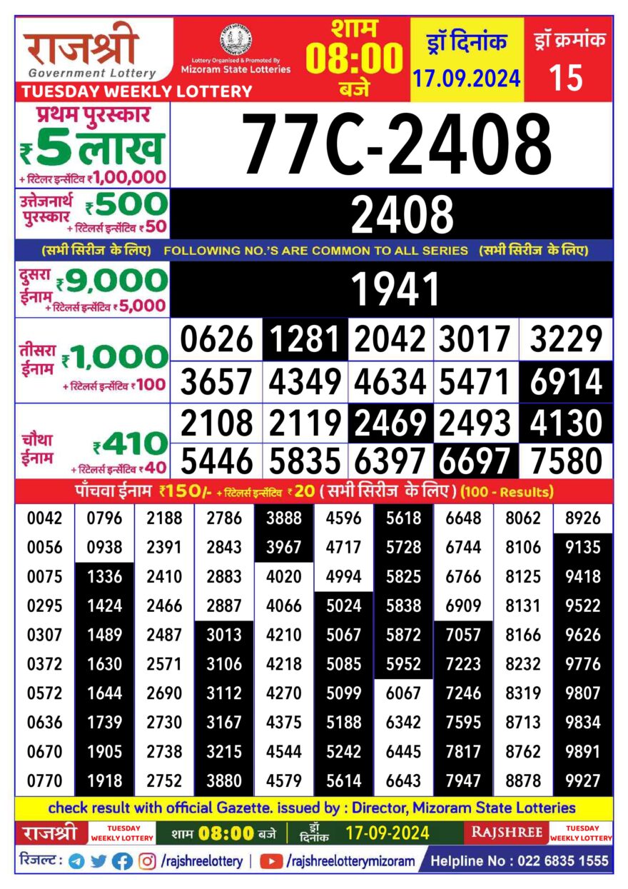 Lottery Result Today September 17, 2024