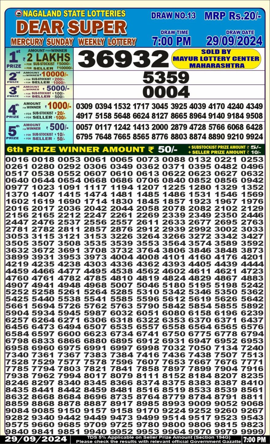 Lottery Result Today September 29, 2024