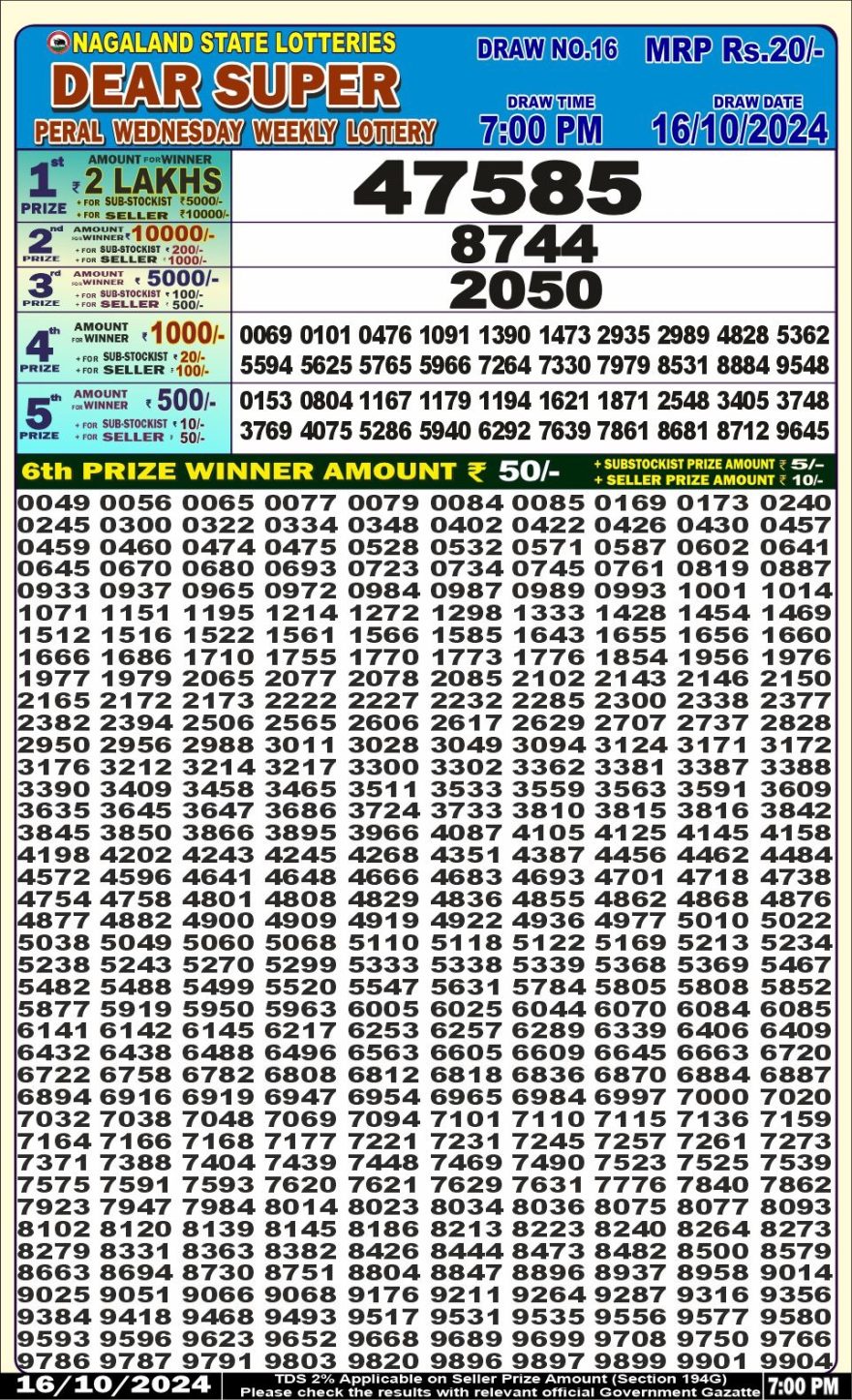 Lottery Result Today October 16, 2024