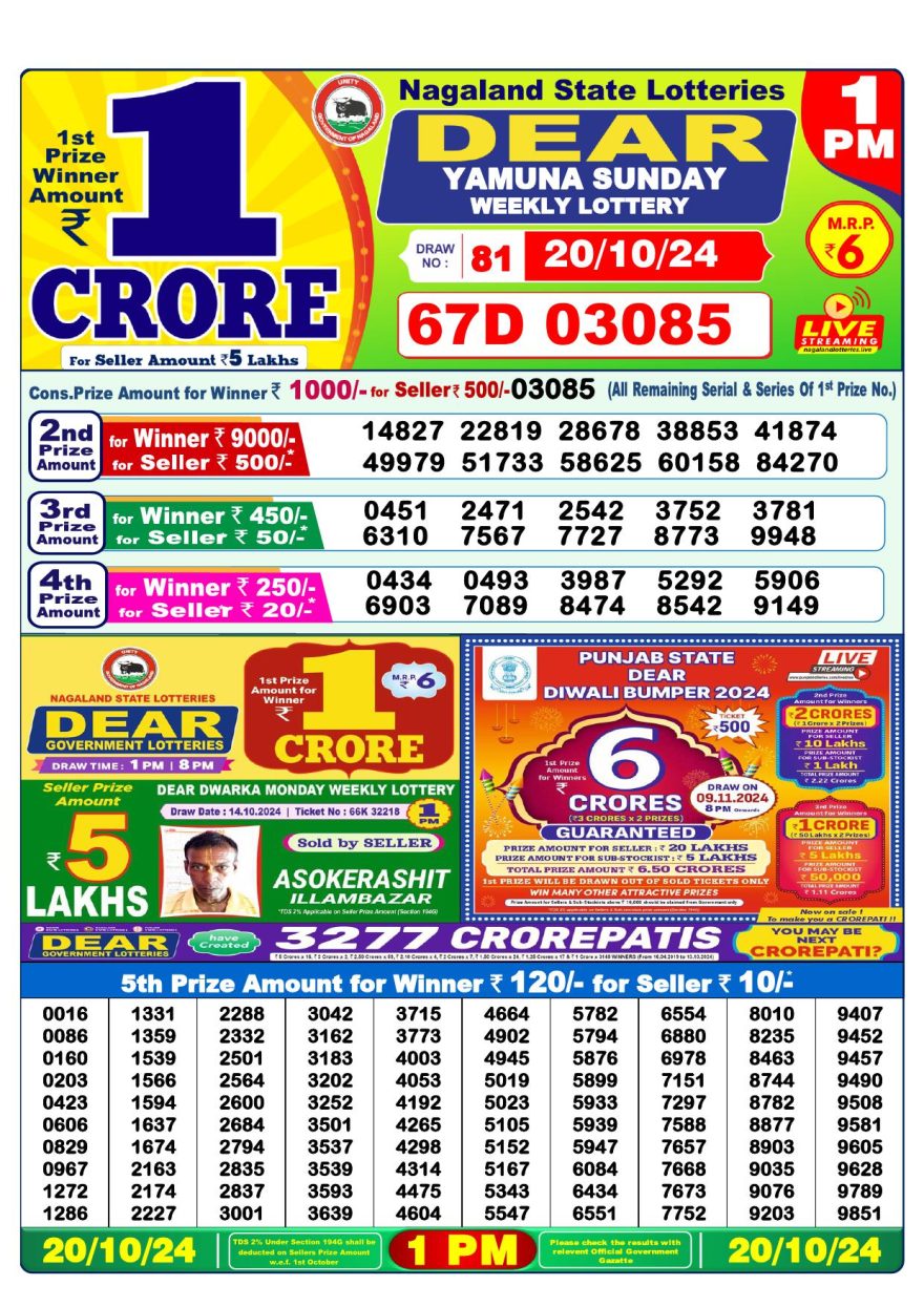 Lottery Result Today October 20, 2024