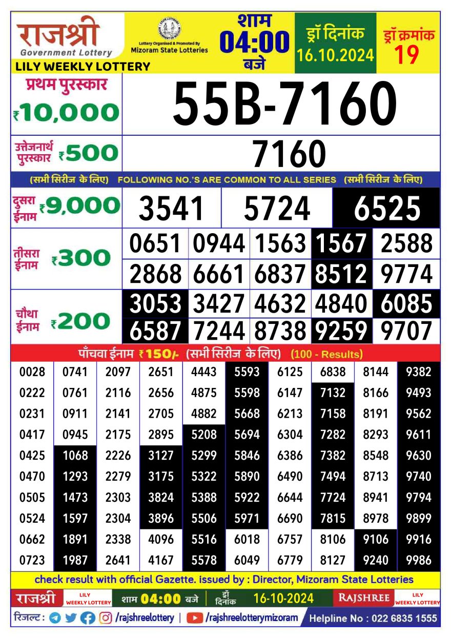 Lottery Result Today October 16, 2024