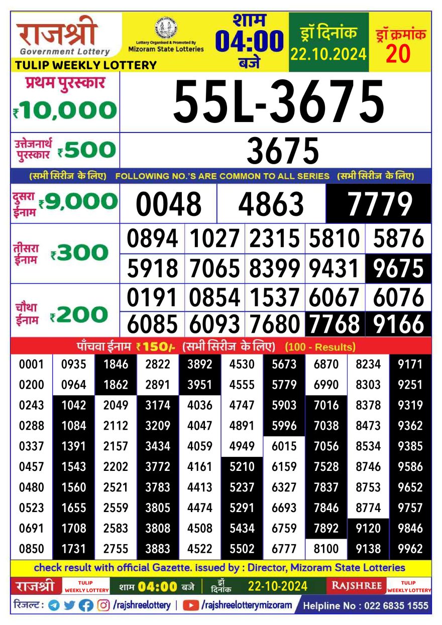 Lottery Result Today October 22, 2024