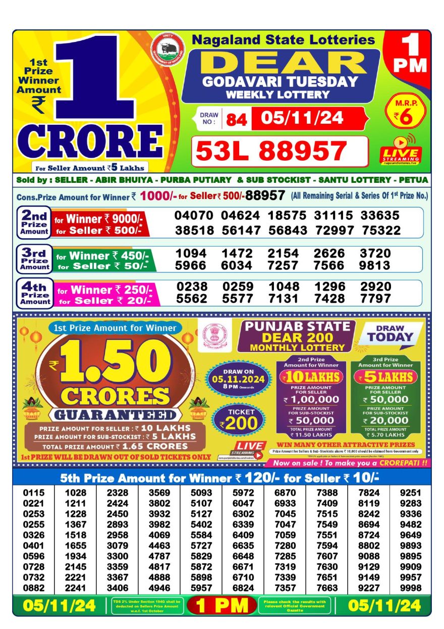 Lottery Result Today November 5, 2024