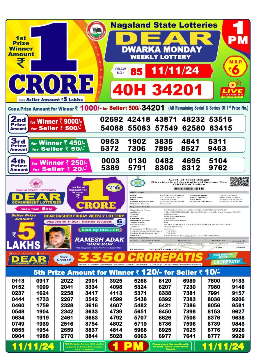 Lottery Result Today November 11, 2024