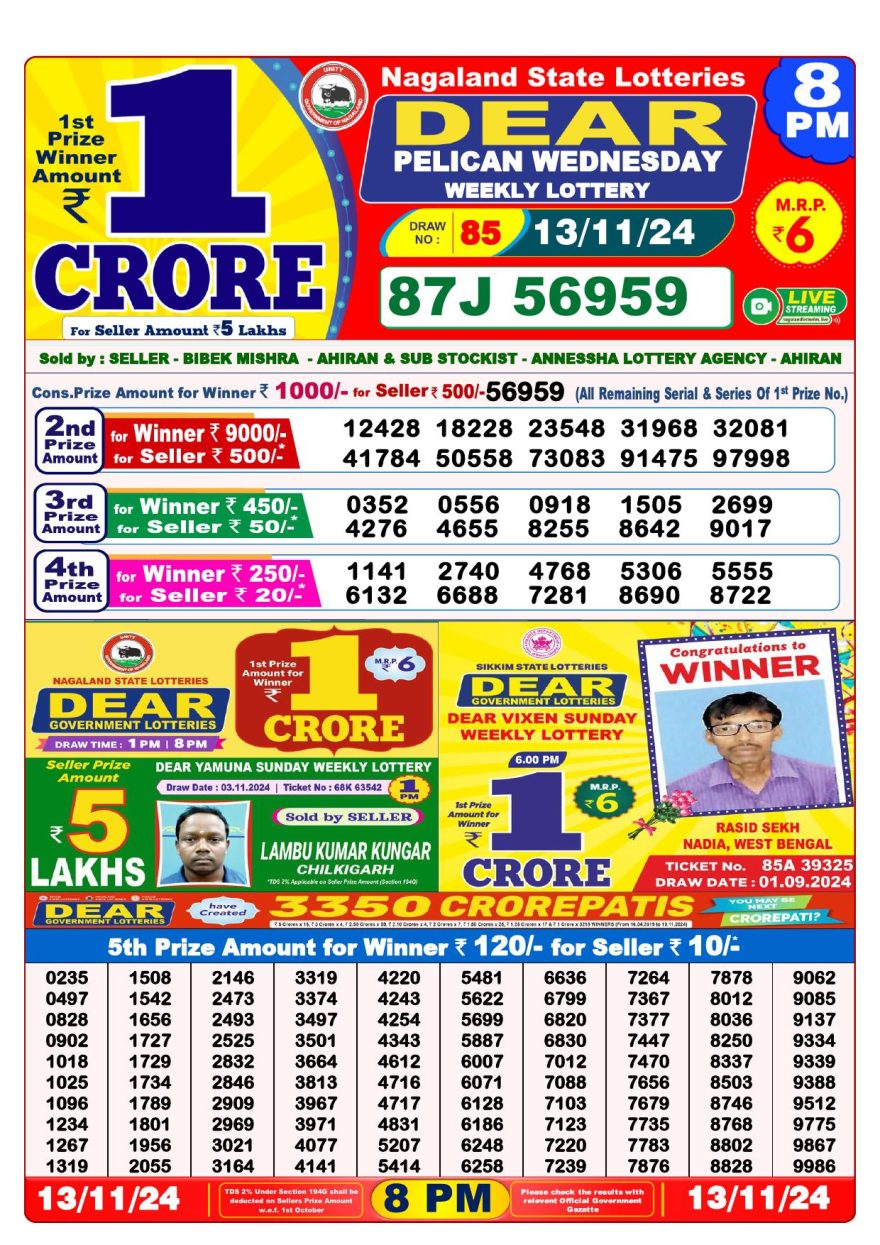 Lottery Result Today November 13, 2024