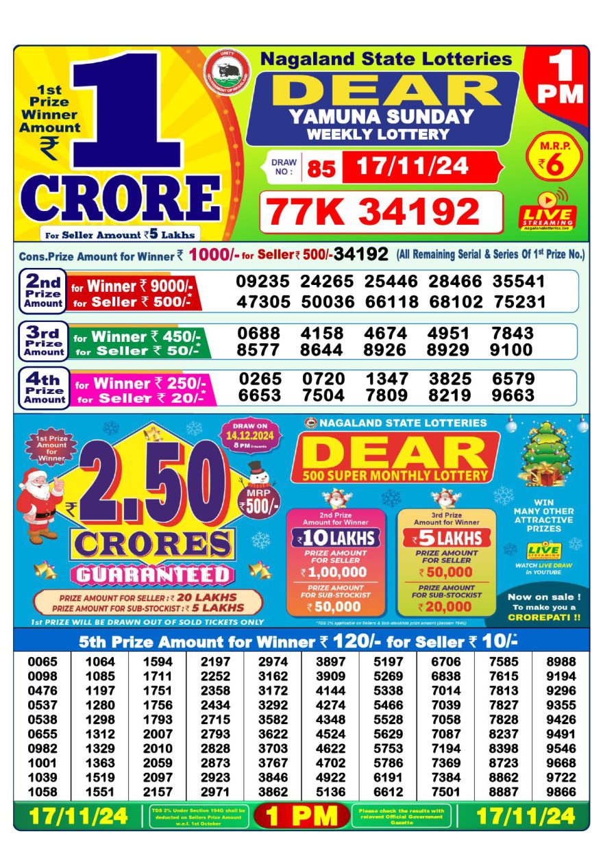 Lottery Result Today November 17, 2024