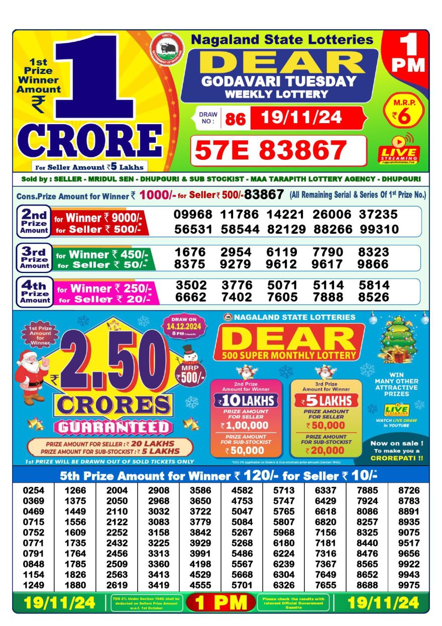 Lottery Result Today November 19, 2024