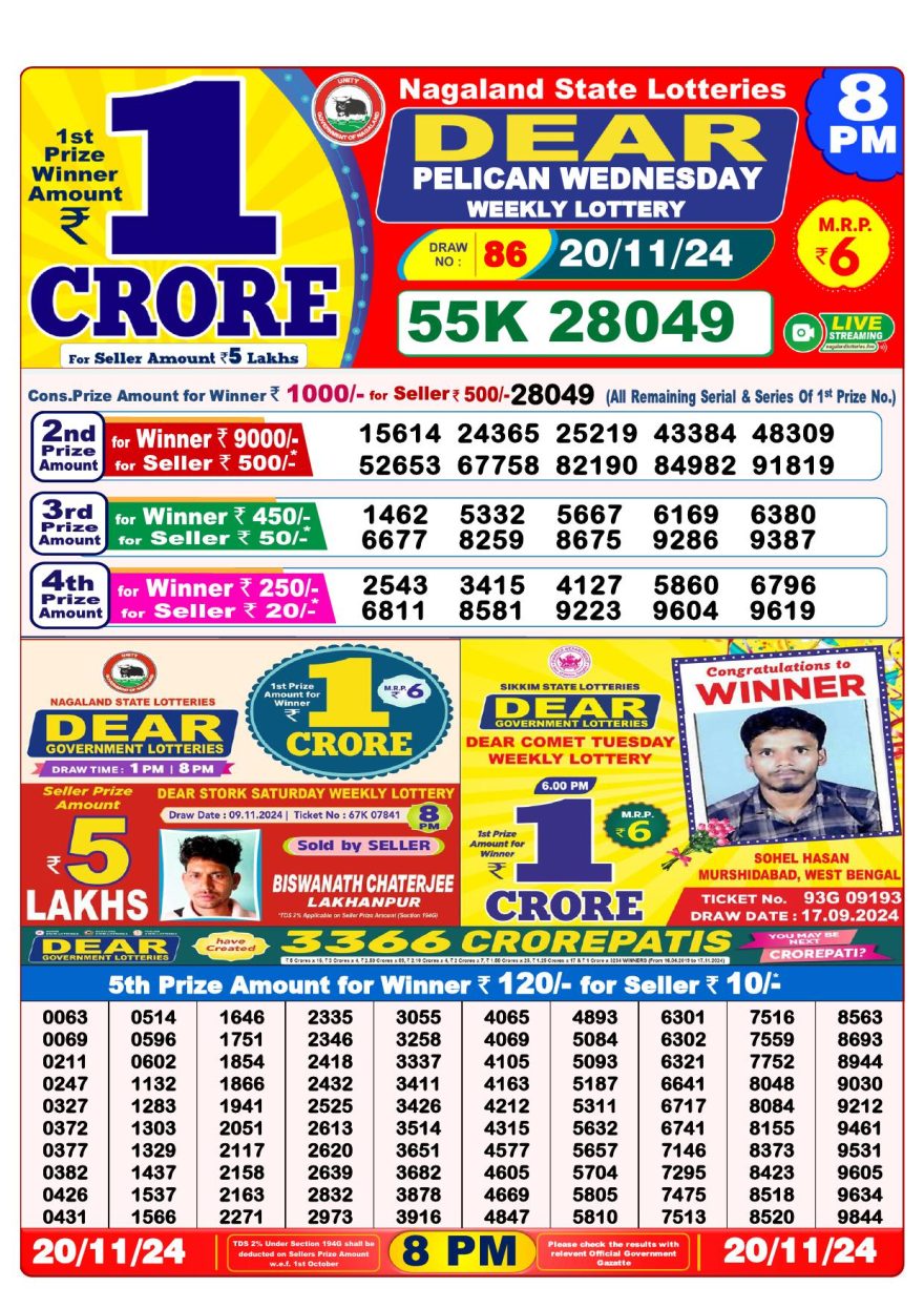 Lottery Result Today November 20, 2024