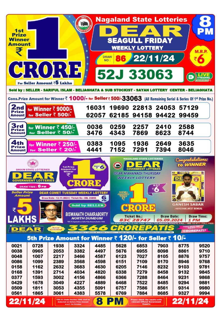 Lottery Result Today November 22, 2024