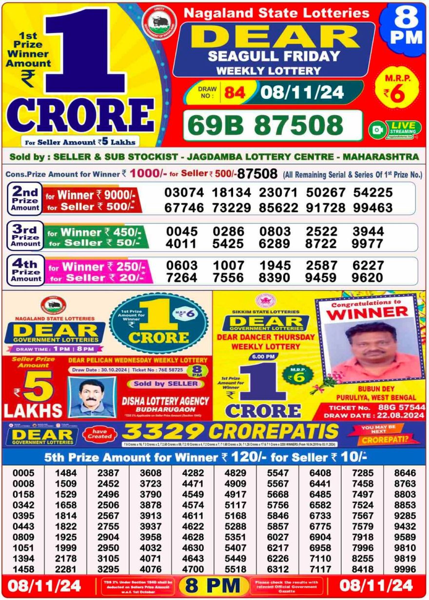 Lottery Result Today November 8, 2024