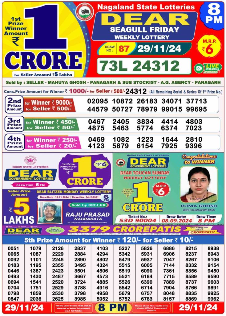 Lottery Result Today November 29, 2024