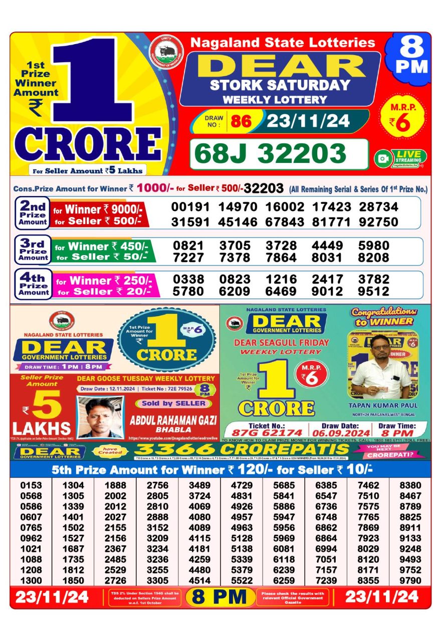 Lottery Result Today November 23, 2024