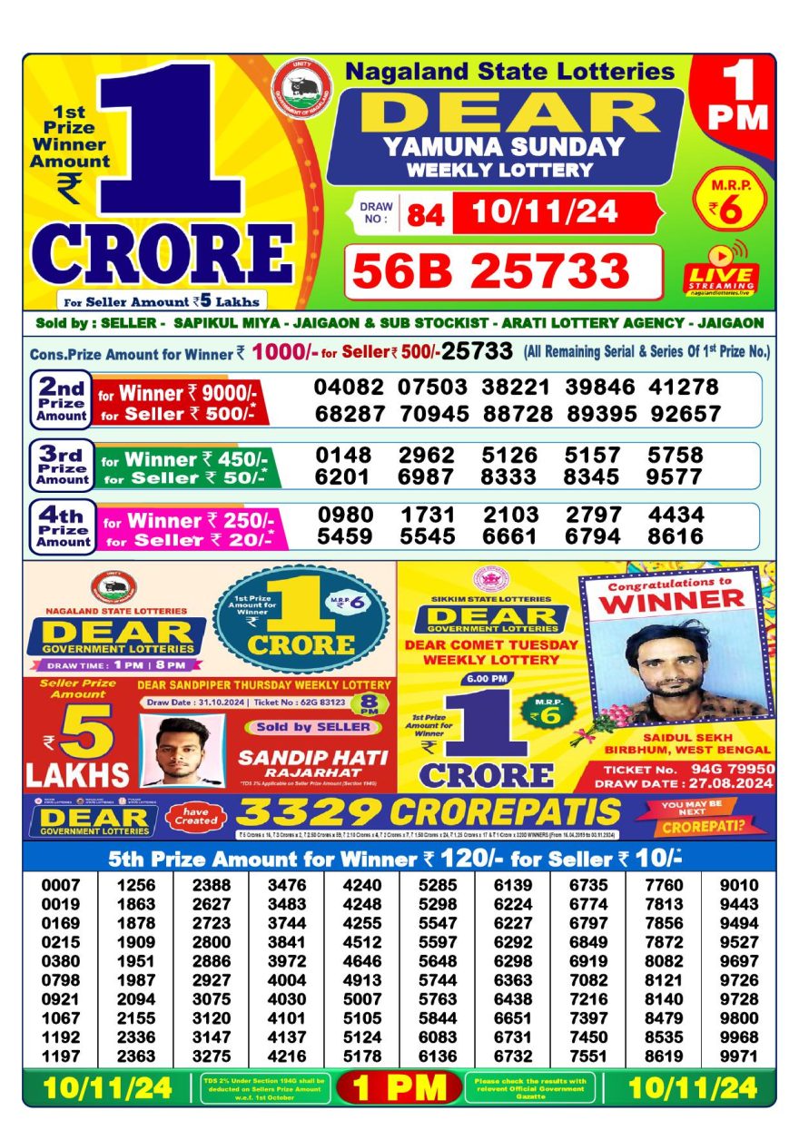 Lottery Result Today November 10, 2024