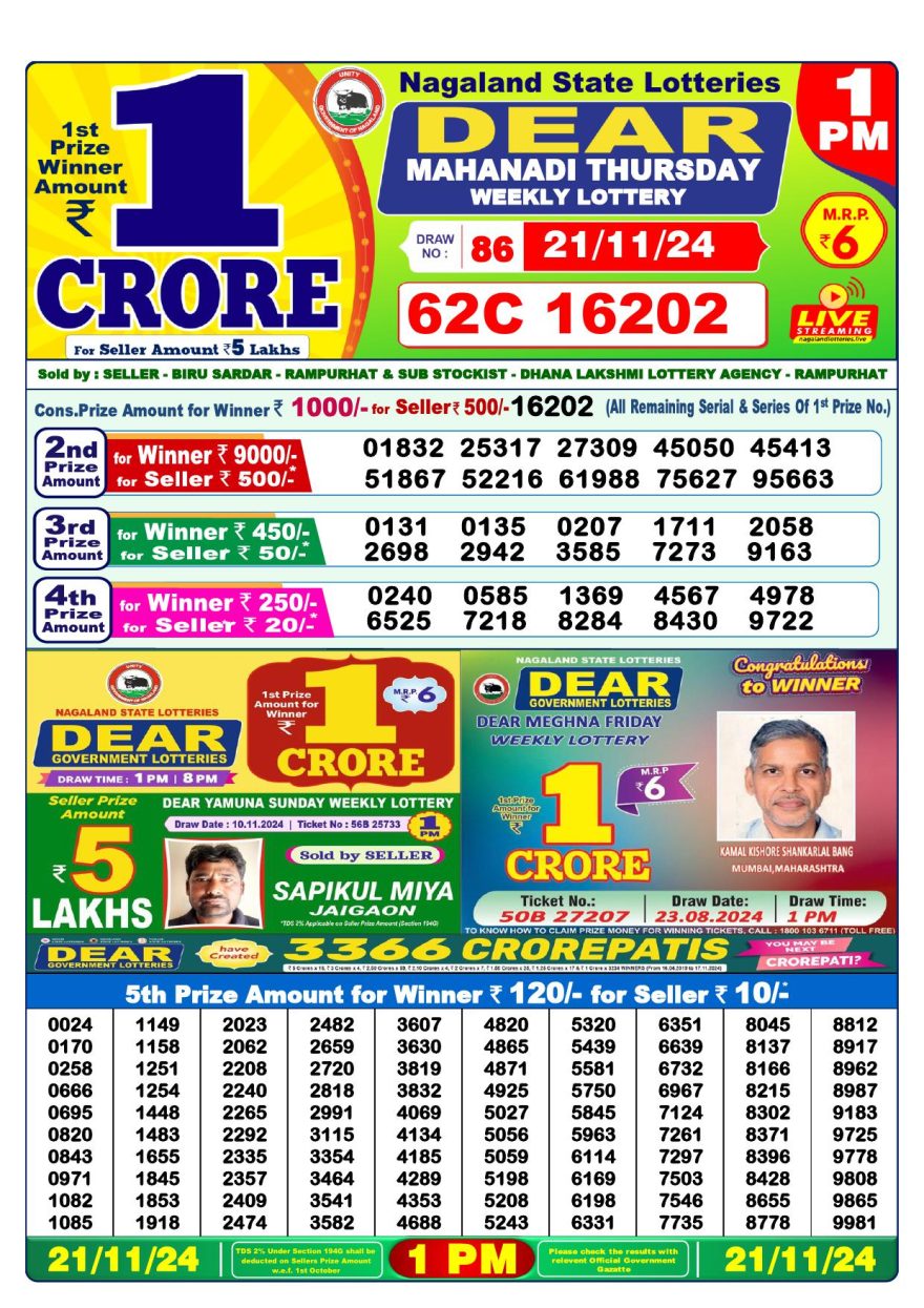 Lottery Result Today November 21, 2024