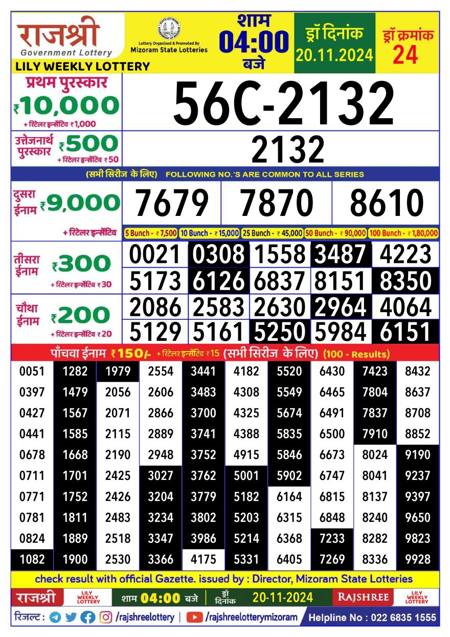 Lottery Result Today November 20, 2024