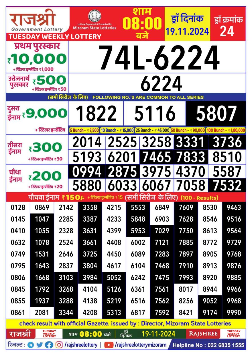 Lottery Result Today November 19, 2024