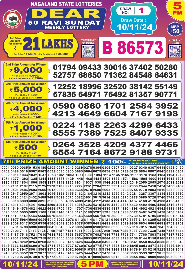 Lottery Result Today November 10, 2024