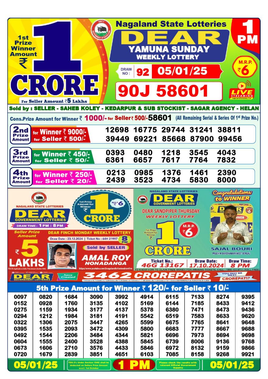 Lottery Result Today January 5, 2025